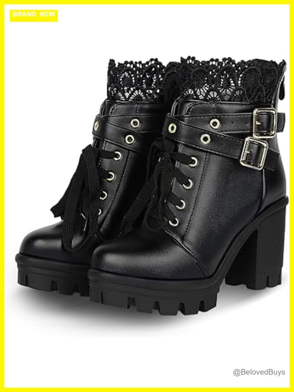 Chunky Platform High Heel Lace Up Gothic Ankle Booties Block Heel Buckle Punk